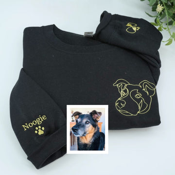 Personalized Dog Line Art Hoodies - Custom Pet Name Embroidered Sweatshirts - Dog Parent Gift