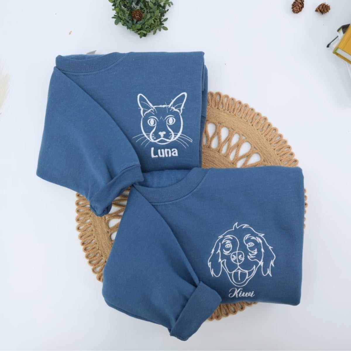 Personalized Dog Line Art Hoodies - Custom Pet Name Embroidered Sweatshirts - Dog Parent Gift
