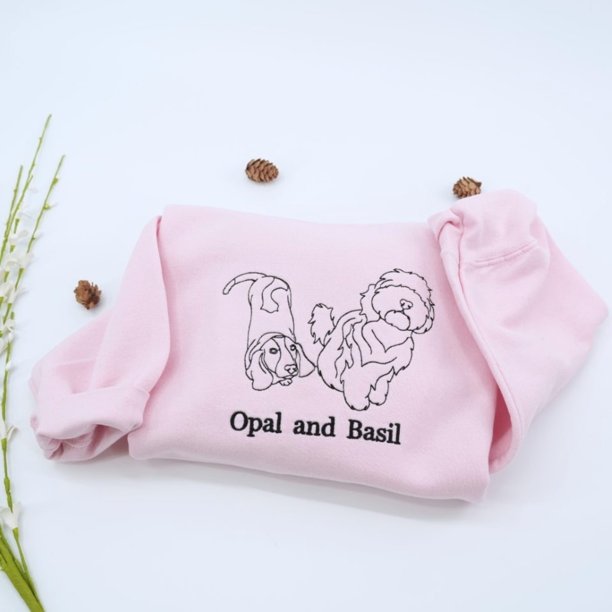 Personalized Dog Line Art Hoodies - Custom Pet Name Embroidered Sweatshirts - Dog Parent Gift