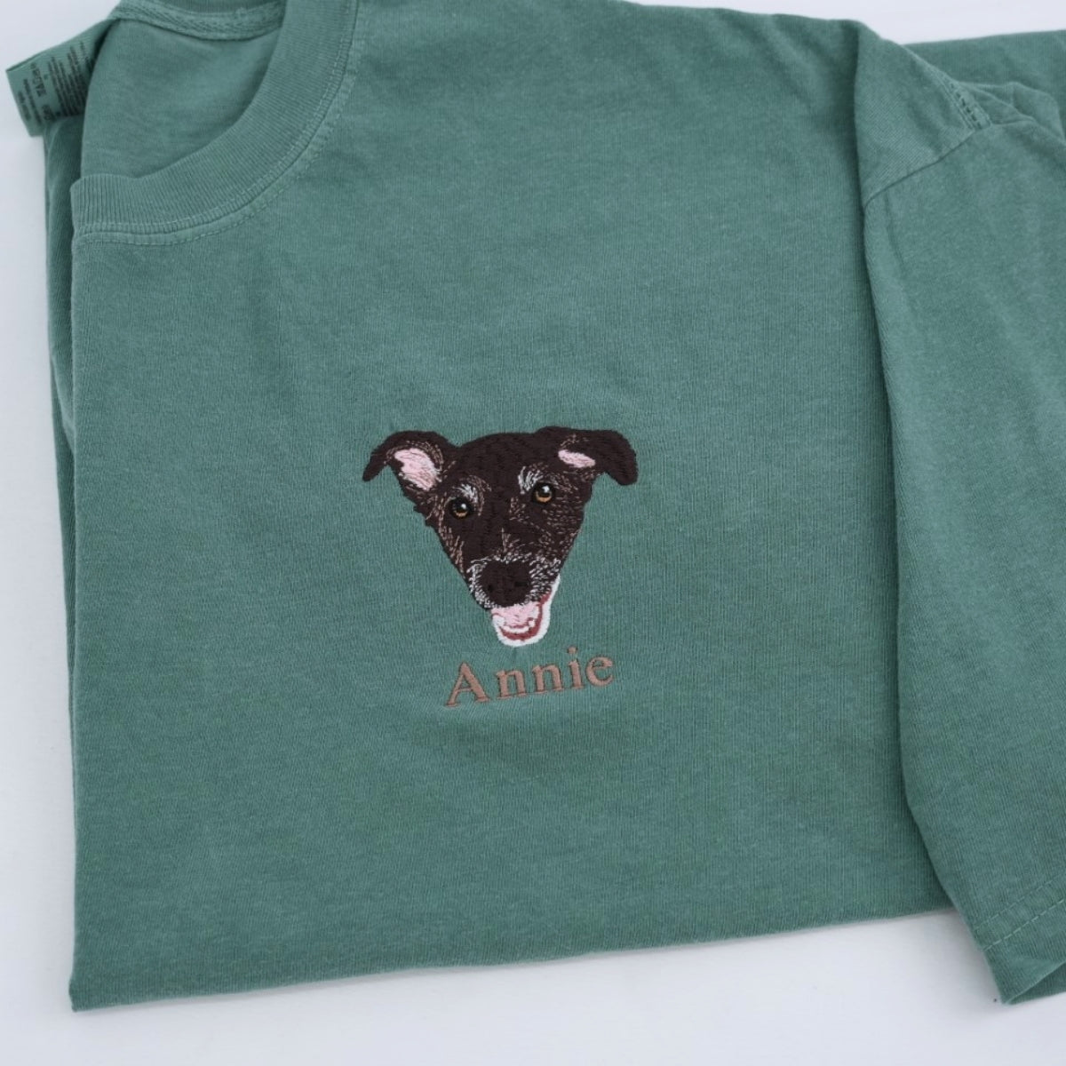 Personalized Dog Portrait T-Shirts - Custom Dog Face Embroidered Shirts - Dog Name Gift for Dog Mom Dad - Premium Pet Memorial Apparel