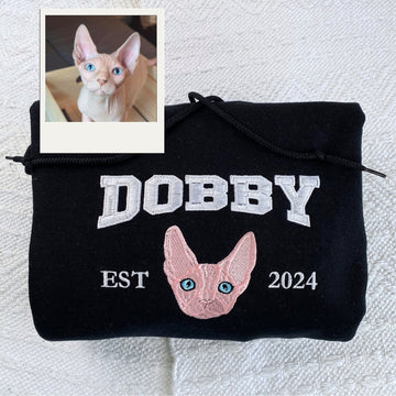 Personalized Pet Varsity Hoodies - Custom Cat Name Embroidery from Photo - Cat Mom Apparel