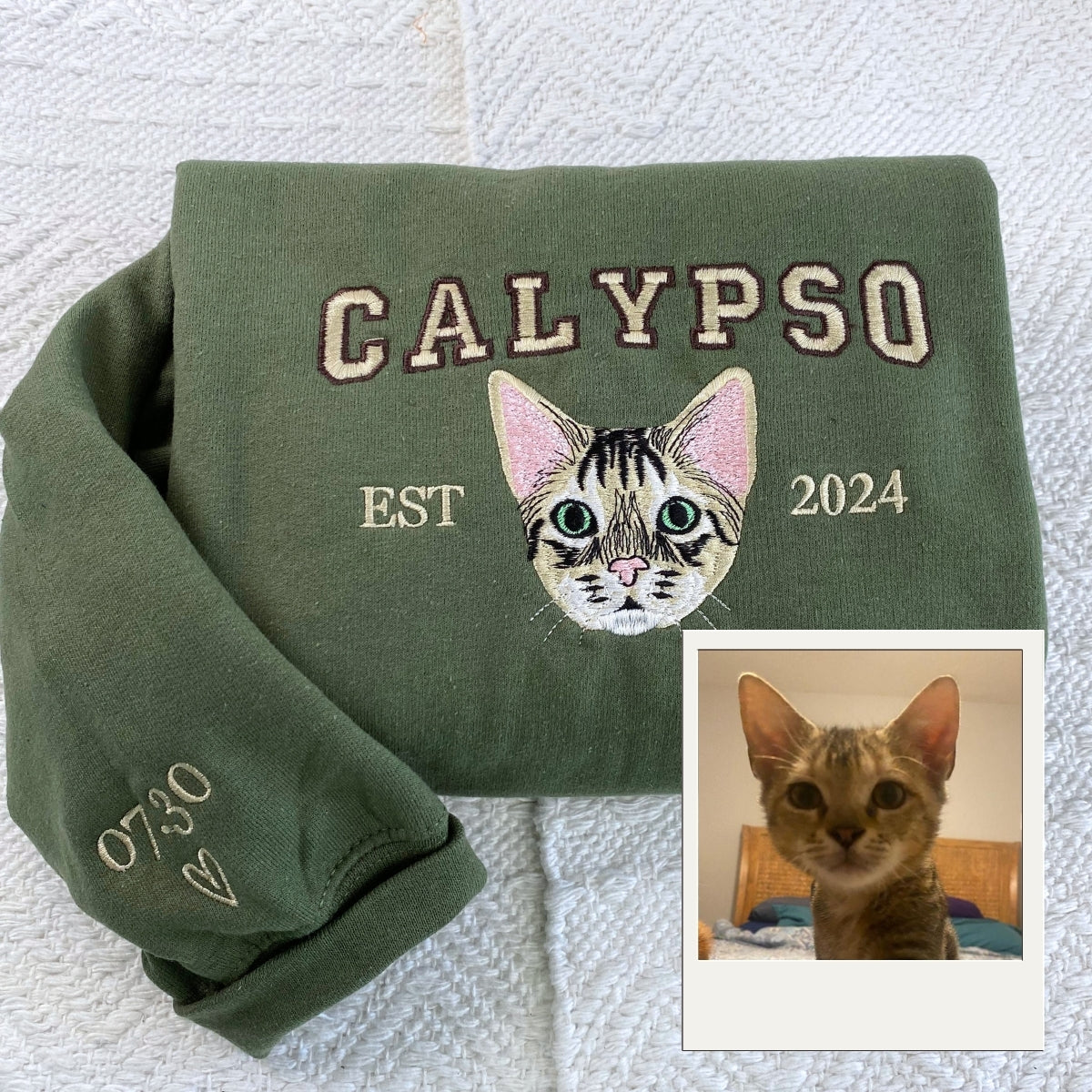 Personalized Pet Varsity Hoodies - Custom Cat Name Embroidery from Photo - Cat Mom Apparel