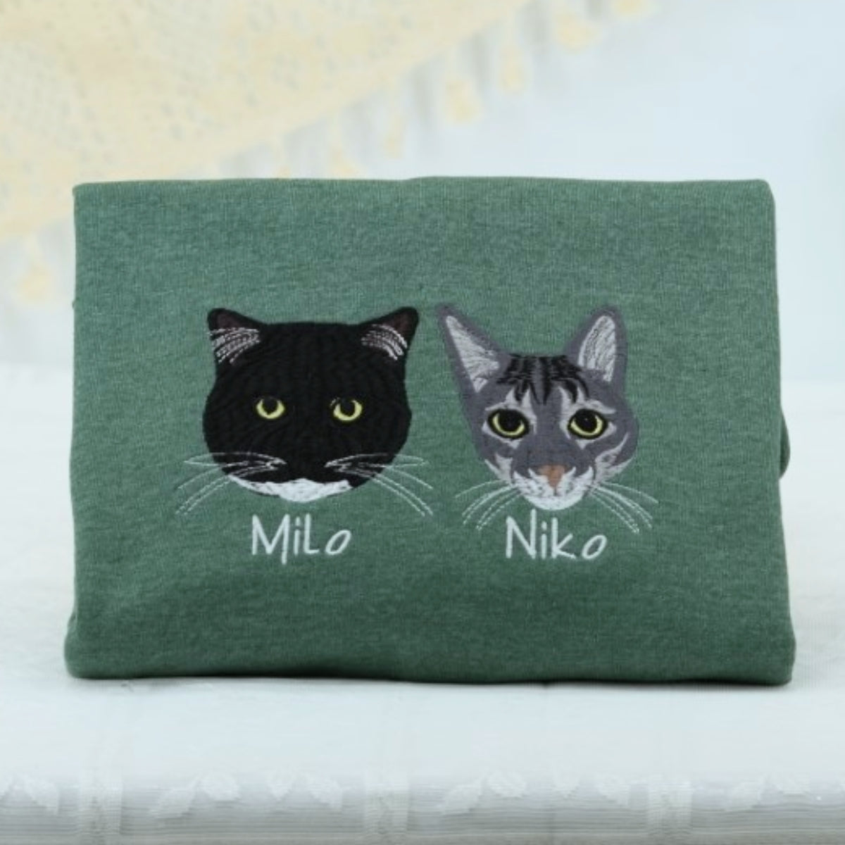 Pet Memorial Custom Hoodies - Cat Angel Wings Embroidered Sweatshirts - Rainbow Bridge Tribute Gift