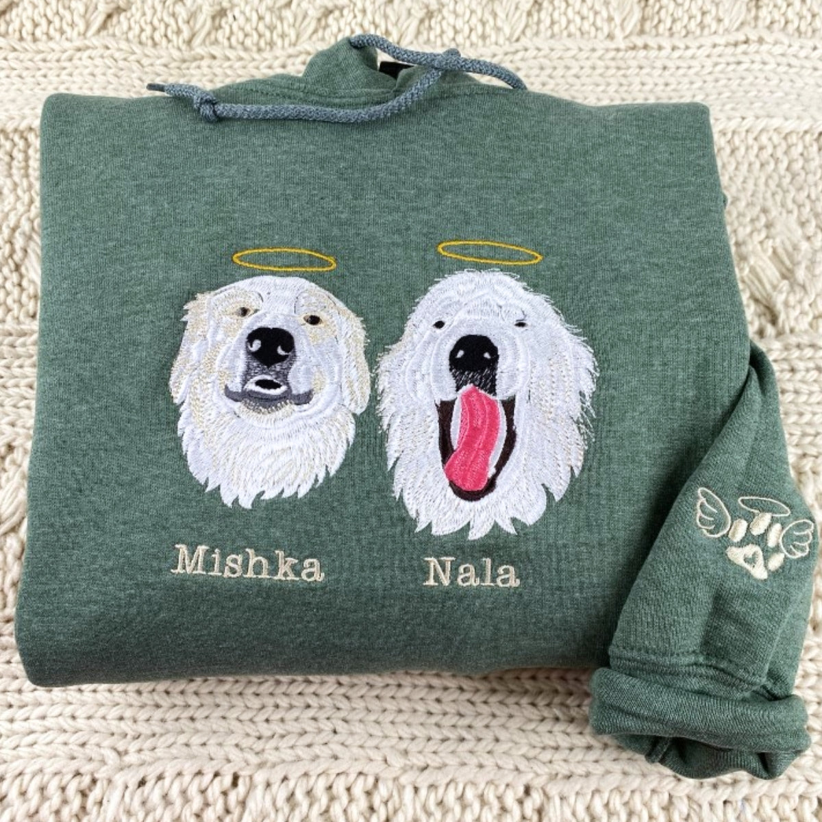 Pet Memorial Custom Hoodies - Dog Angel Halos Embroidered Sweatshirts - Rainbow Bridge Tribute Gift