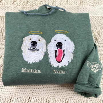 Pet Memorial Custom Hoodies - Dog Angel Halos Embroidered Sweatshirts - Rainbow Bridge Tribute Gift