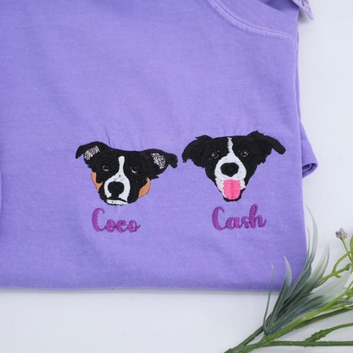 Pet Portrait Custom T-Shirts - Dog Face Embroidered Shirts - Personalized Pet Memorial