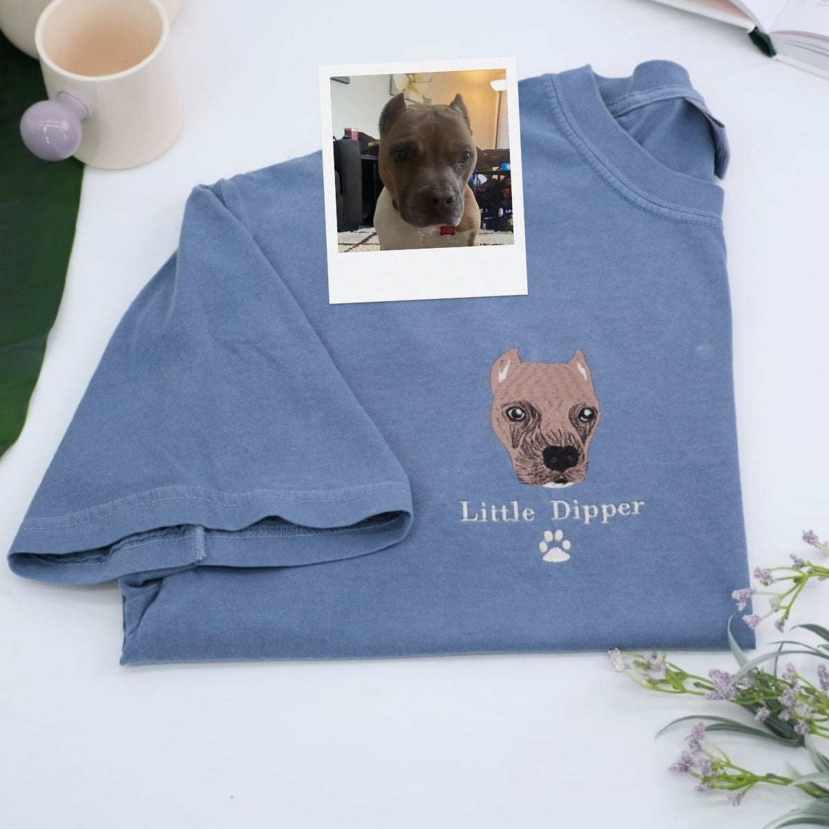 Pet Portrait Custom T-Shirts - Dog Face Embroidered Shirts - Personalized Pet Memorial