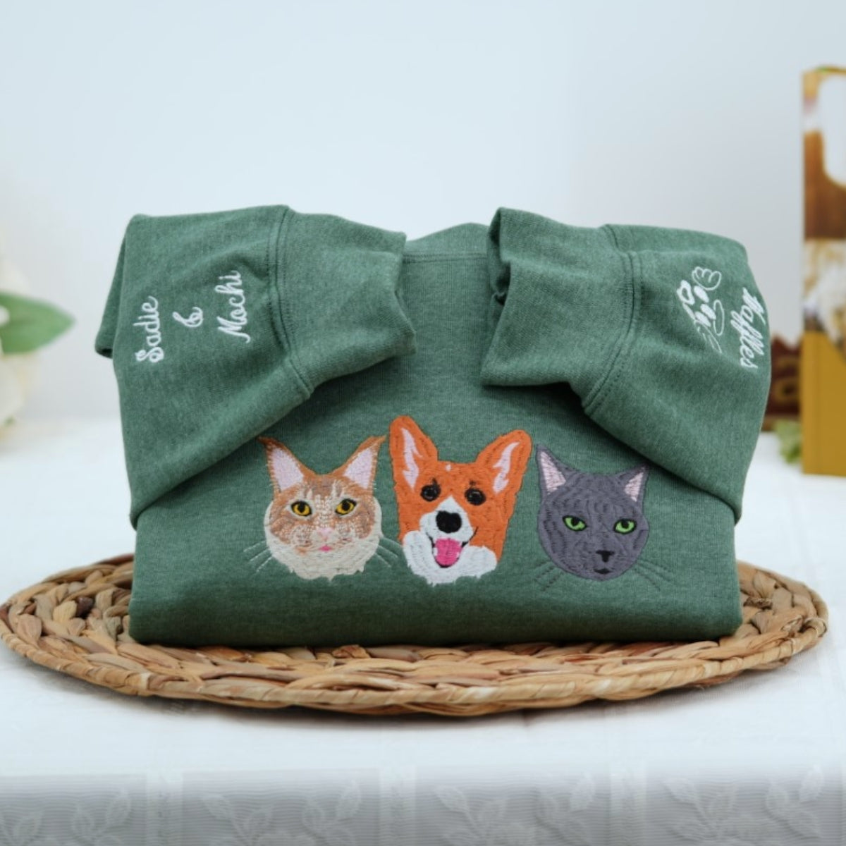 Pet Portrait Sweatshirts - Custom Pet Names Embroidered Apparel - Minimalist Pet Parent Gift