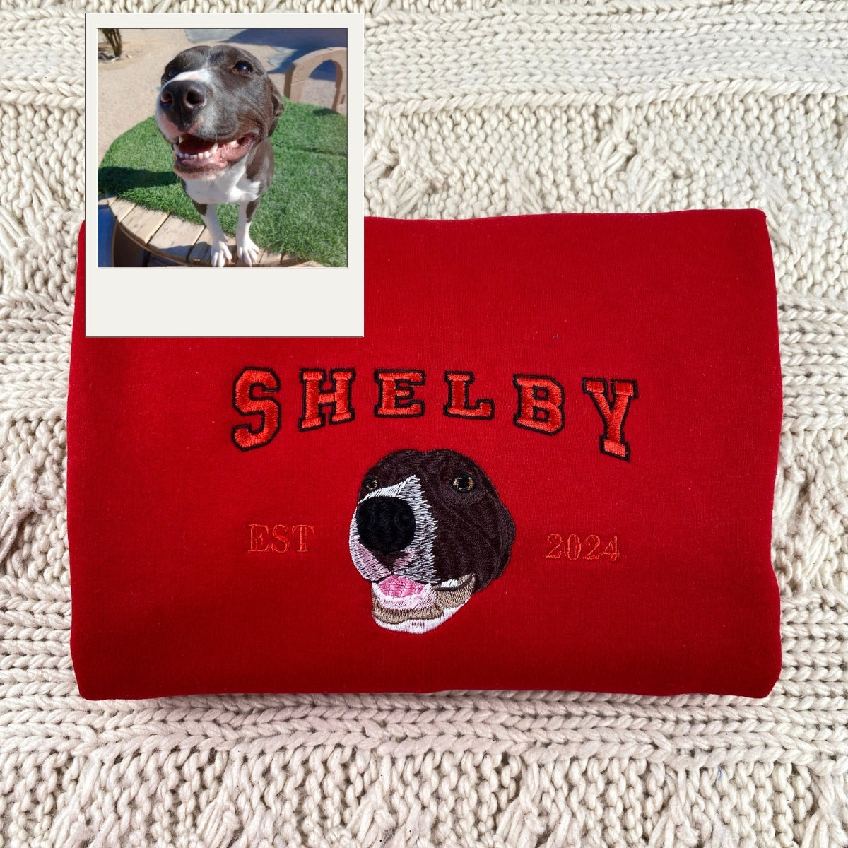 Pet Portrait Varsity Hoodies - Custom Dog Face Embroidered Sweatshirts - Dog Parent Apparel Gift