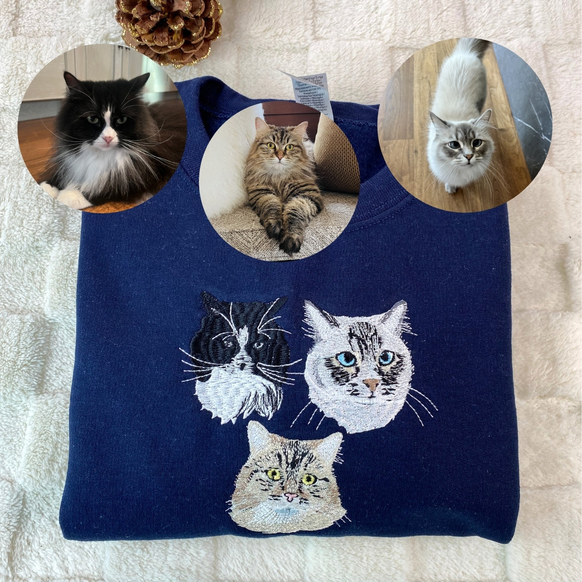 Photo to Embroidery Cat Hoodies - Custom Pet Face Sweatshirts from Your Picture