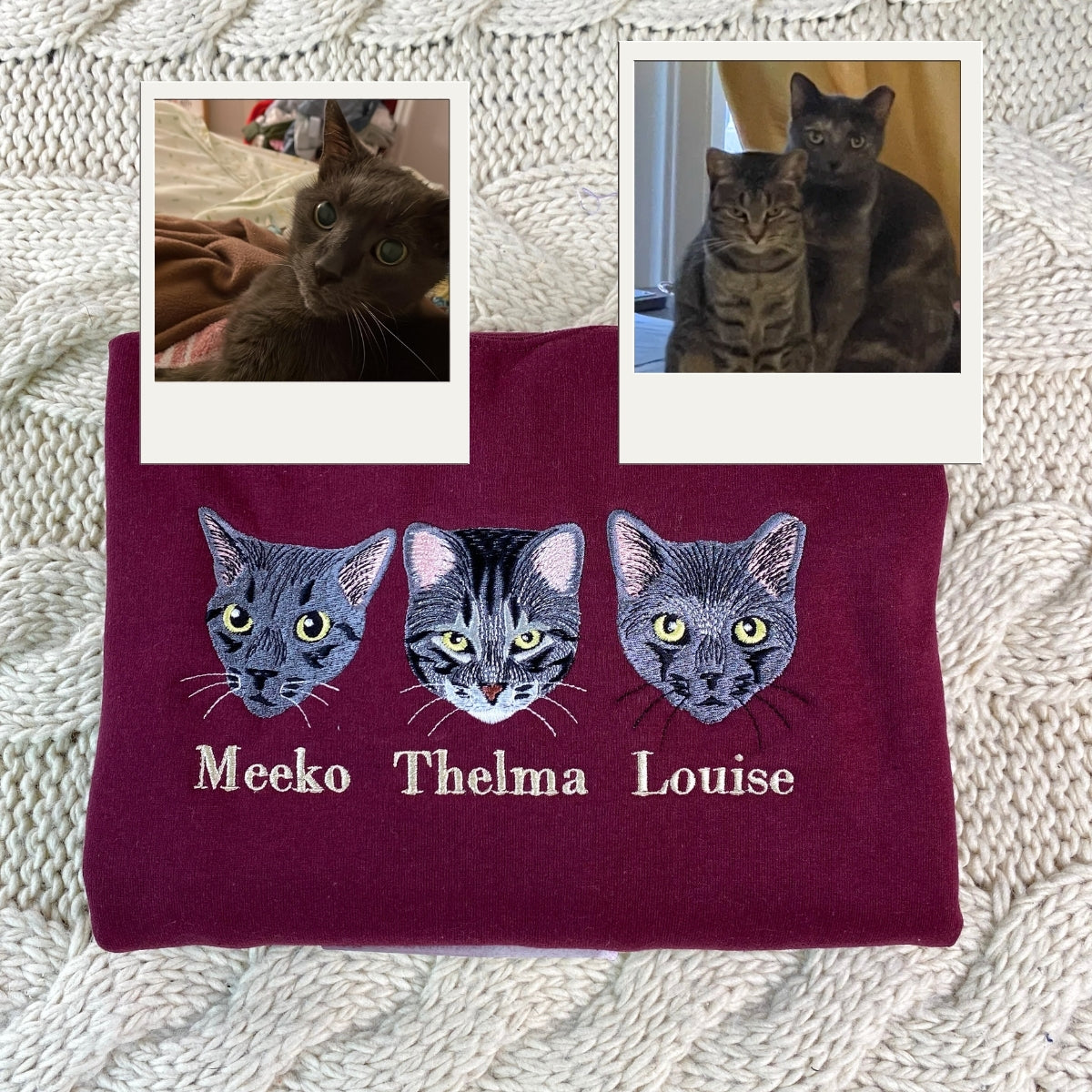 Photo to Embroidery Cat Hoodies - Custom Pet Face Sweatshirts from Your Picture