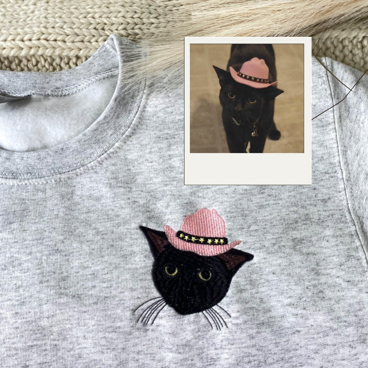 Photo to Embroidery Cat Hoodies - Custom Pet Face Sweatshirts from Your Picture