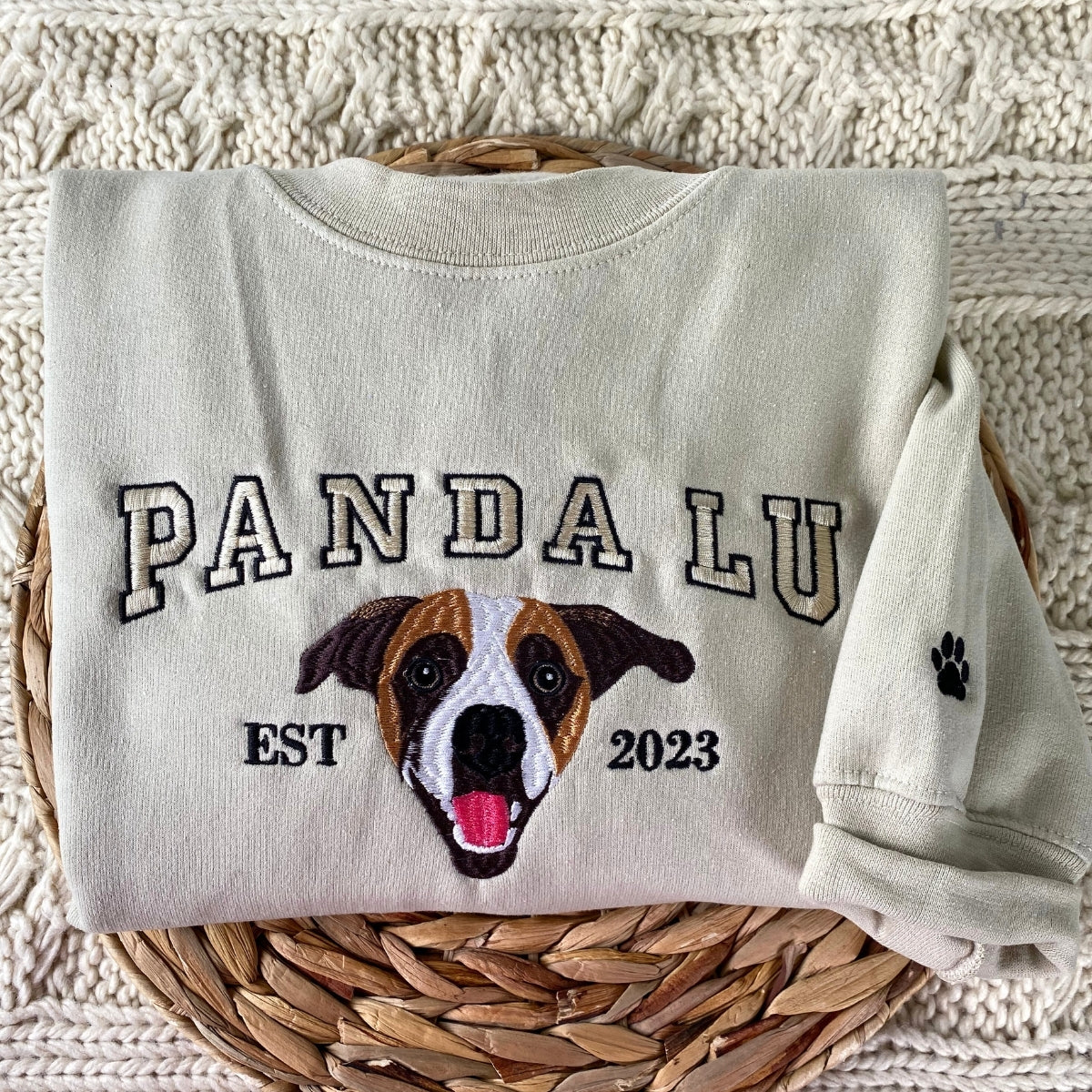Varsity Pet Portrait Hoodies - Custom Dog College Style Embroidered Sweatshirts - Pet Parent Apparel with Name & Year